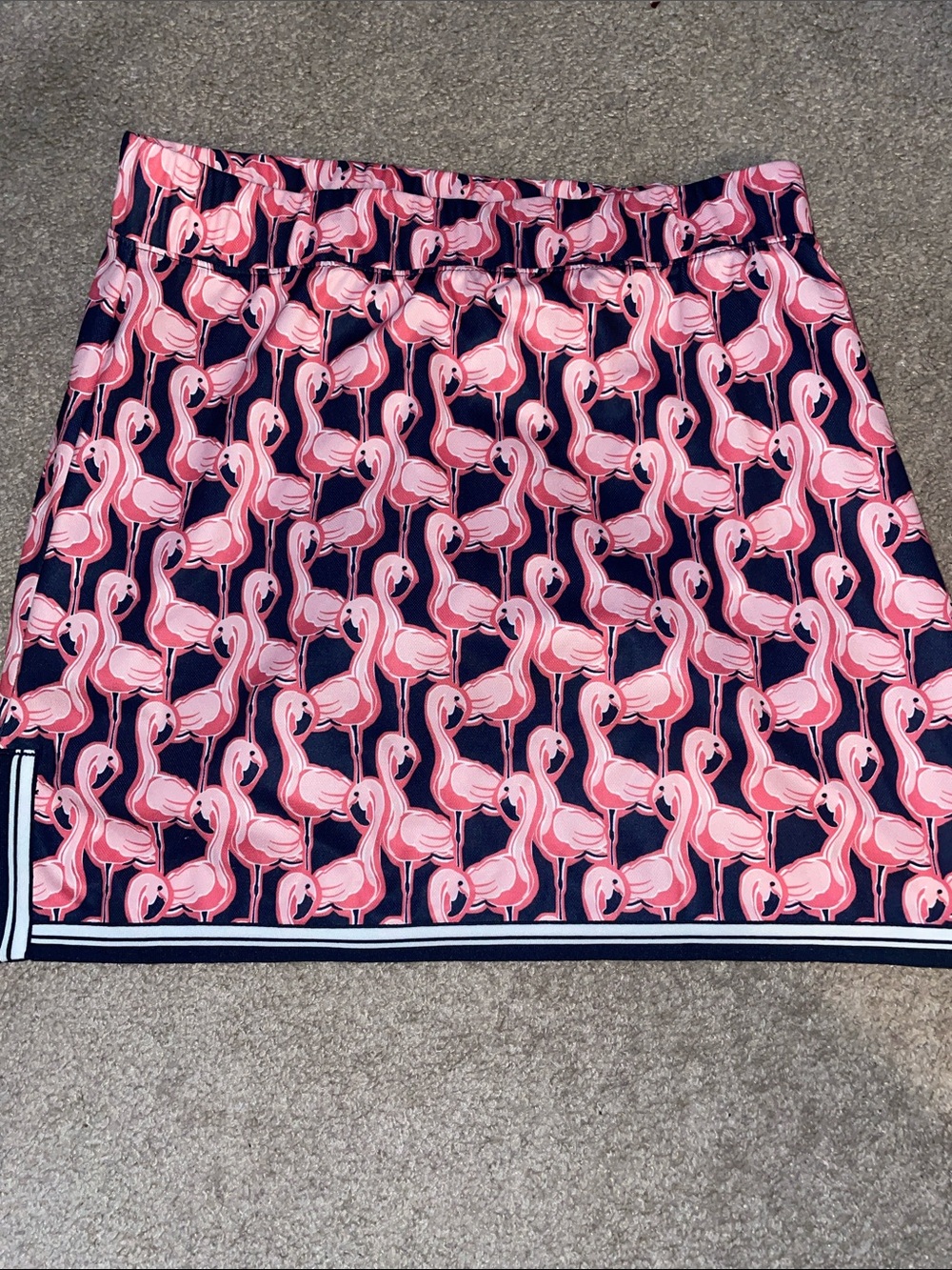 Pink Flamingo Print Women's  golf  Skirt Navy Background Preowned